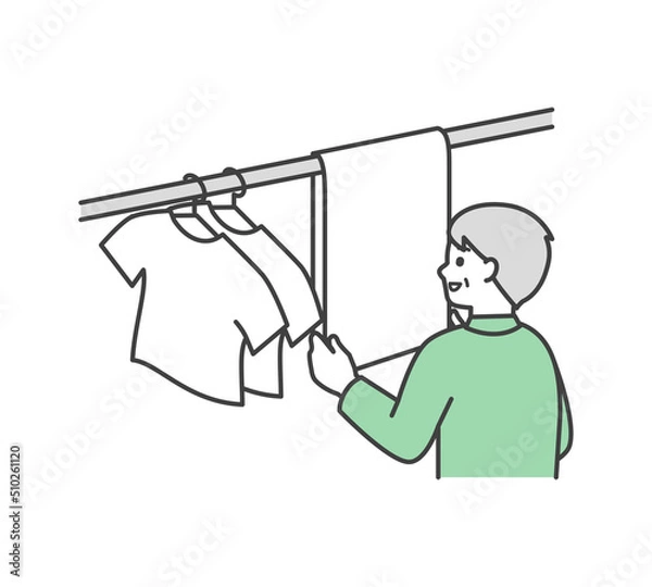 Fototapeta 洗濯物を干す高齢男性のイラスト素材