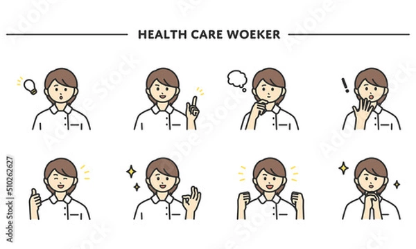 Fototapeta 医療従事者の表情とジェスチャーのイラスト素材