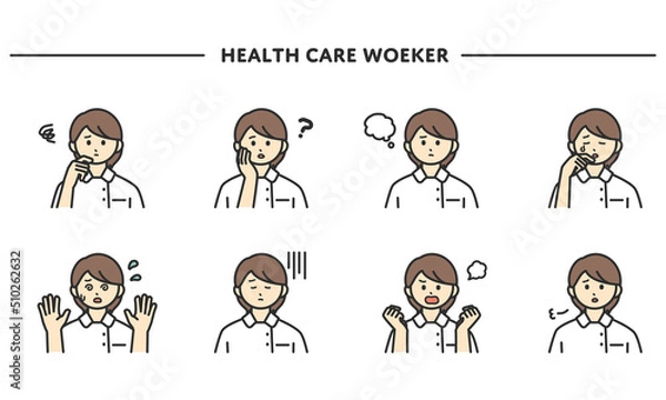 Obraz 医療従事者の表情とジェスチャーのイラスト素材