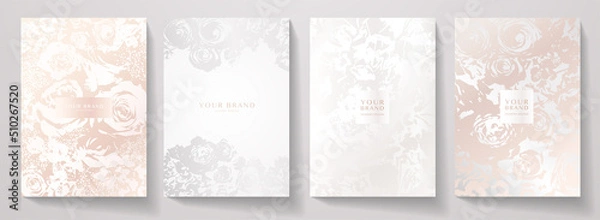 Fototapeta Flourish elegant cover design set. Luxury fashionable background with pastel floral pattern. Flower abstract vector template for wedding invite, makeup catalog, brochure template, flyer, presentation