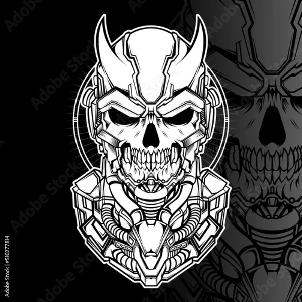 Obraz skull mecha illustration line art