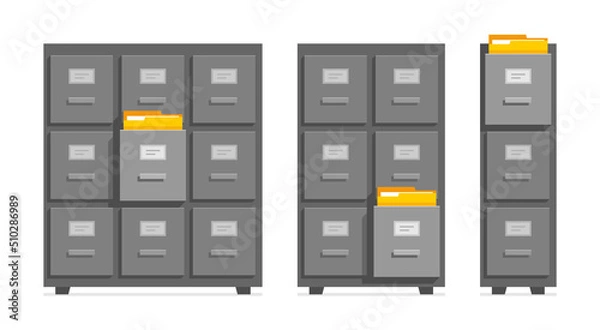 Obraz Filing cabinets. Office document file organisation. Flat style