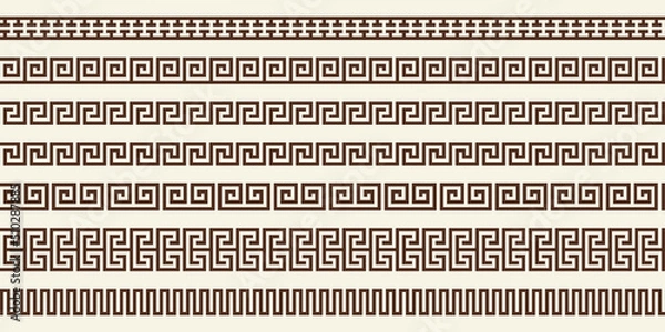 Fototapeta Greek key pattern, border collection. Decorative ancient meander, greece ornamental set with repeated geometric motif. Vector EPS10.