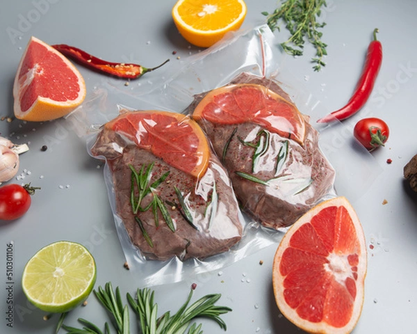Obraz стейк з телятини вакумований з грейпфрутом