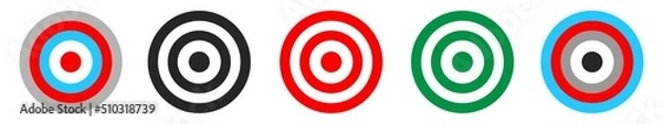Fototapeta Archery target collection. Target shooting installation. Isolated bullseye dartboard on white background. The concept of archery or achieving a goal in business. Aim center.  Stock Vector EPS 10