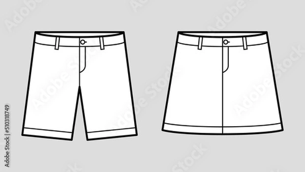 Obraz ファッションのサイズ表記や説明、デザイン用のテンプレート イラスト素材 / ボトムスのミニスカートとハーフパンツ