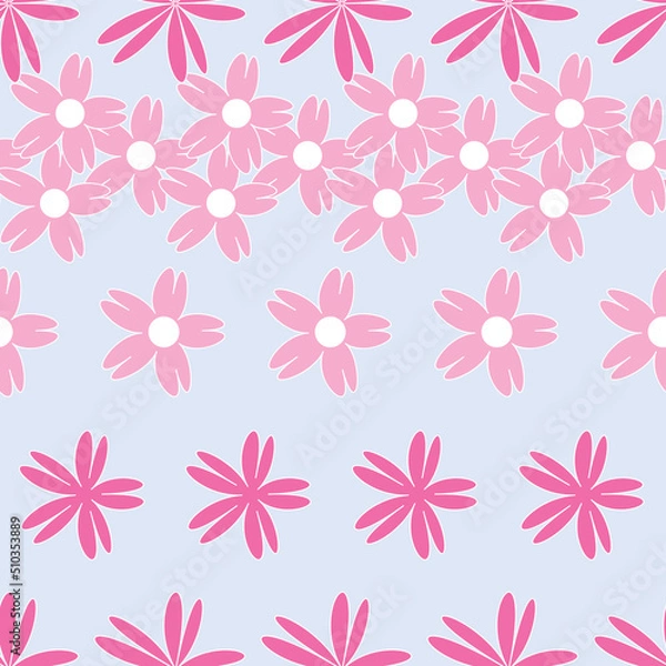 Fototapeta Vector blue background white pink cherry tree flowers and cherry blossom sakura flowers. Seamless pattern background