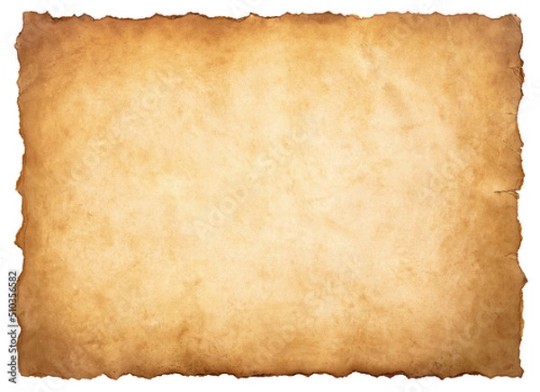 Fototapeta old parchment paper sheet vintage aged or texture isolated on white background