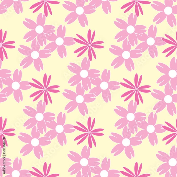Fototapeta Vector yellow background white pink cherry tree flowers and cherry blossom sakura flowers. Seamless pattern background