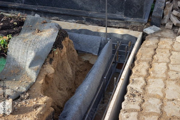 Obraz Improvement of burial sites. Bonded reinforcement prepared for pouring concrete