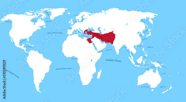 Fototapeta Macedonian Empire The Great Alexander the largest borders map with all world, sea and ocean names