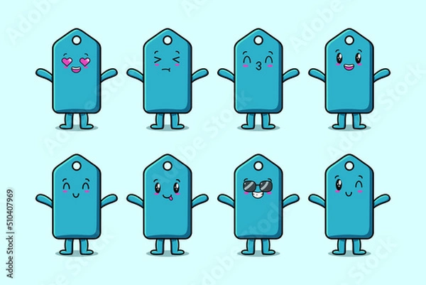 Fototapeta Set kawaii price tag cartoon character with different expressions of cartoon face vector illustrations