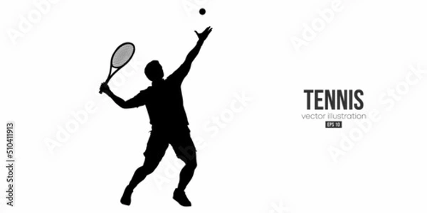 Obraz Abstract silhouette of a tennis player on white background. Tennis player man with racket hits the ball. Vector illustration