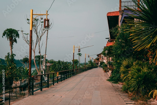 Obraz Chiang Khan Loei Thailand  Landscape Wooden House Riverside with sunset on evening time at Chaing Khan old town Loei Thailand
