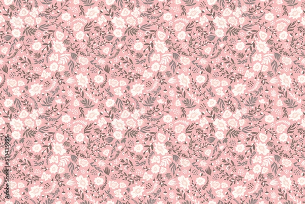 Fototapeta Seamless floral pattern in pale coral pink, gray and off-white. 