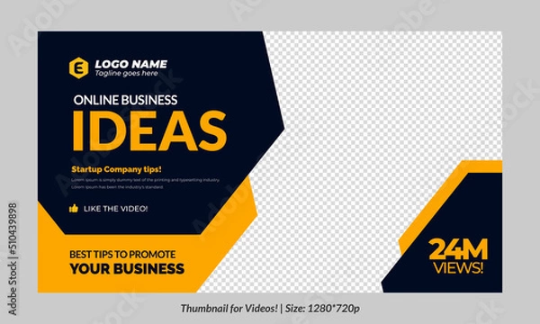 Fototapeta Editable Thumbnail for vidoes and all social platforms usable in your all videos Editable Premium Vector, Customizable Thumbnails fully customizable	