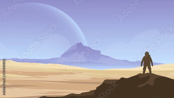 Fototapeta silhouette of an astronauts person in the desert
