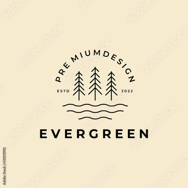 Obraz Evergreen Green pine Line Art Logo Design template
