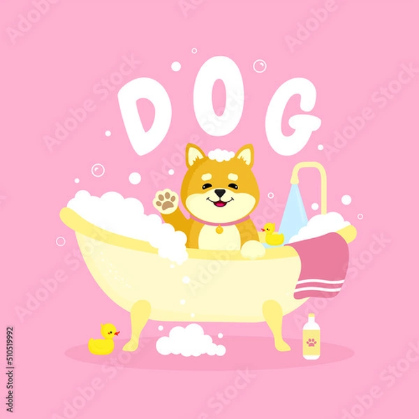 Fototapeta A puppy in the bath. Vector illustration.