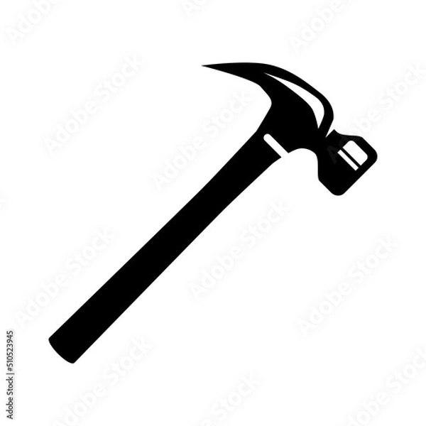 Fototapeta Hammer icon. A working tool. A symbol of construction and repair. Black silhouette of a hammer isolated on a white background. Vector illustration for design and web.