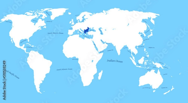 Fototapeta First Bulgarian Empire the largest borders map withh all world, ocean and sea names