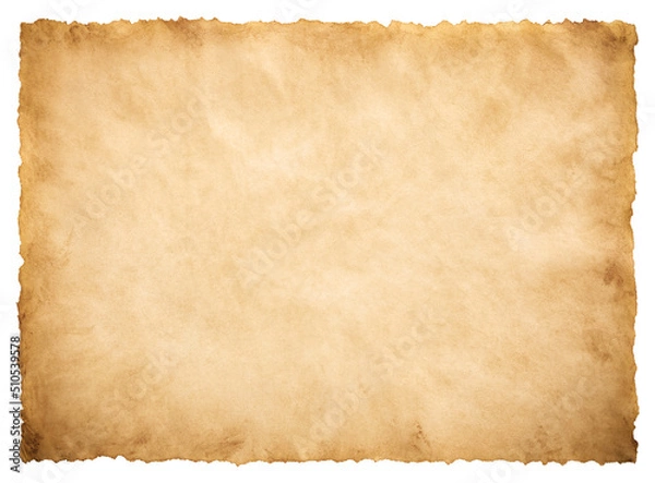Obraz old parchment paper sheet vintage aged or texture isolated on white background