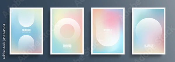 Fototapeta Set of graphic templates with abstract shapes. Futuristic backgrounds with dynamic circle shapes and soft blurred gradient. Vector illustration.