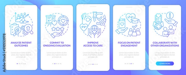 Obraz Building better health system blue gradient onboarding mobile app screen. Walkthrough 5 steps graphic instructions with linear concepts. UI, UX, GUI template. Myriad Pro-Bold, Regular fonts used