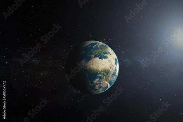 Fototapeta Earth in the space. View of the planet Earth from space. 3D model of the Earth View. Blue planet for wallpaper. 