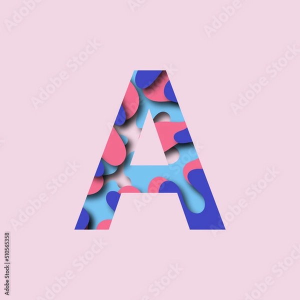 Fototapeta Colorful letter A in paper cut effect. 3D design. Vector illustration.