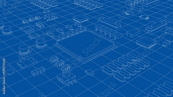 Fototapeta Electric circuit board, various chips. Vector