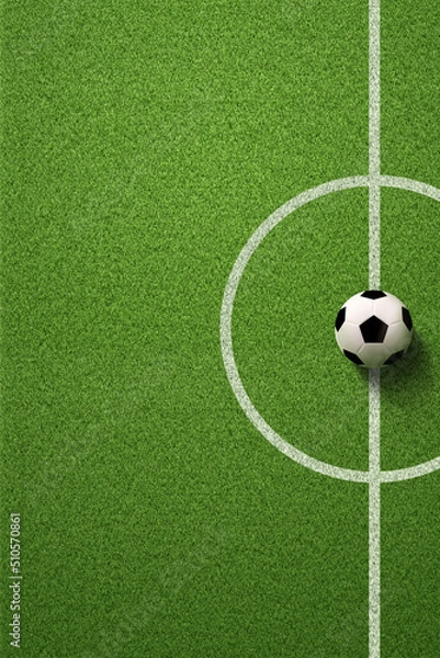 Fototapeta Soccer field or Football field with soccer ball on green grass background