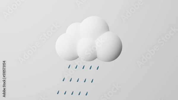 Obraz Minimalism Cloud with Rain, rain symbol. On white background. 3d render