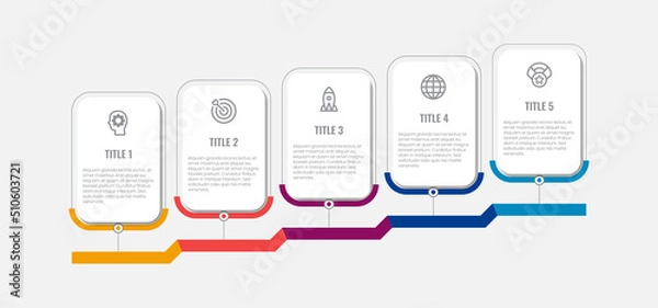 Fototapeta Business infographic five steps for presentation, step up infochart, vector illustration
