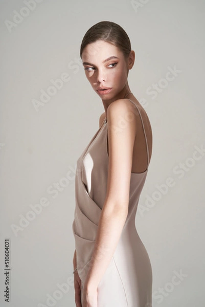 Obraz Beautiful woman pose in studio in classic dress