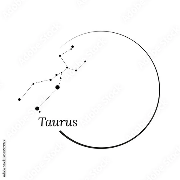 Fototapeta Round frame, wreath and Zodiac sign Taurus. Vector illustration for advertising design, astrological, esoteric, magical seances, personality research