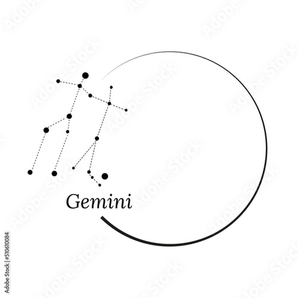 Fototapeta Round frame, wreath and Zodiac sign Gemini. Vector illustration for advertising design, astrological, esoteric, magical seances, personality research