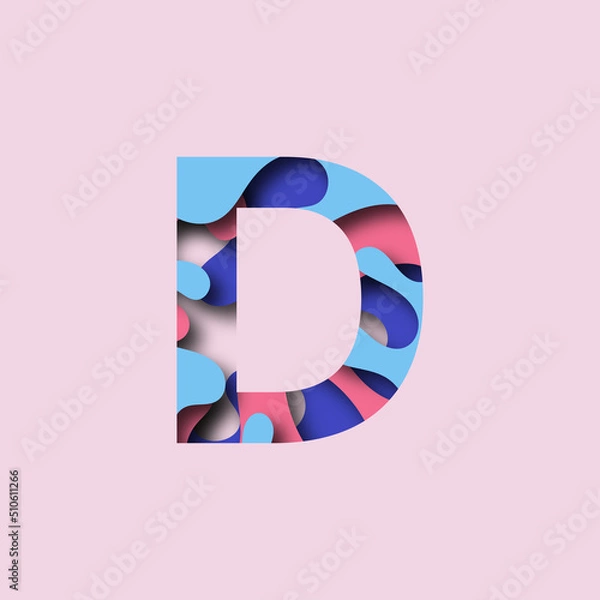 Fototapeta Colorful letter D in paper cut effect. 3D design. Vector illustration.