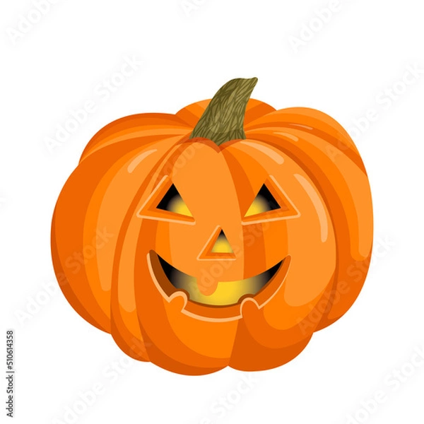 Obraz Vector illustration of an orange autumn pumpkin. Pumpkin with a face for halloween.