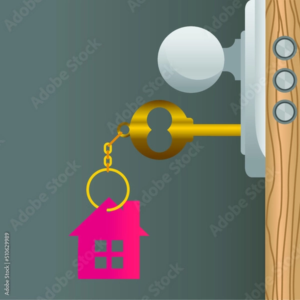 Fototapeta House keys with house shaped keychain.Vector illustration.