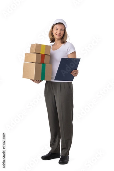 Fototapeta ?elivery woman with boxes