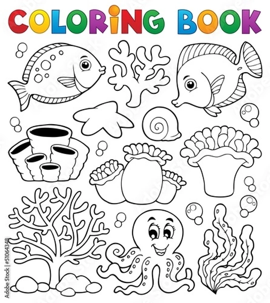 Fototapeta Coloring book coral reef theme 2