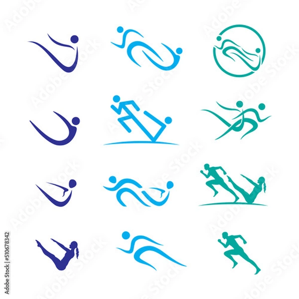 Obraz fitness workout, pilates, aerobics, jogging, modern design concept Logo vecto