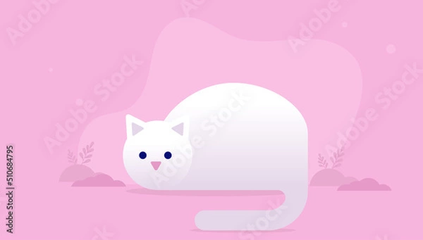 Obraz Simple vector cat lying down relaxing with pink background