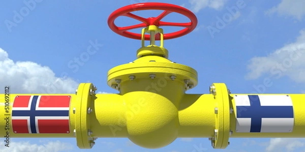 Fototapeta NORWAY FINLAND oil or gas transportation concept, pipe with valve. 3D rendering