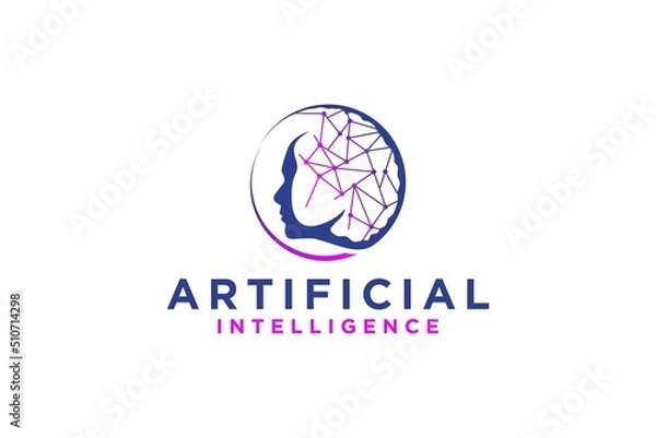 Fototapeta AI Artificial Intelligence logo design head face with circuit brain processor computer system
