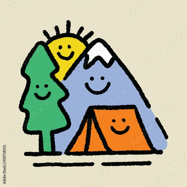 Obraz Happy camping and nature graphic illustration vector art t-shirt design