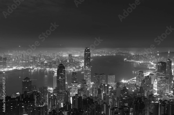 Fototapeta Night scenery of Victoria harbor of Hong Kong city before dawn