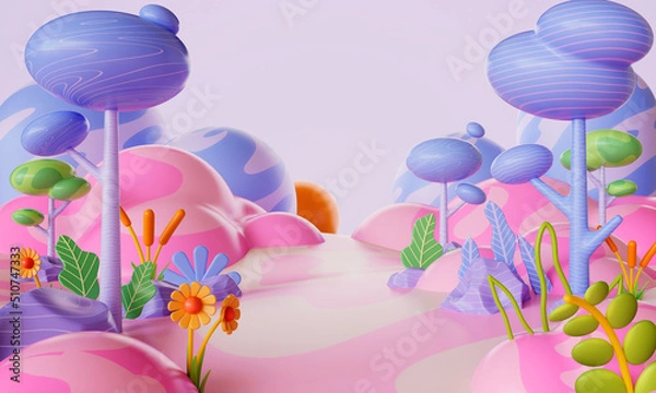 Fototapeta 3d rendering of Cartoon Forest.