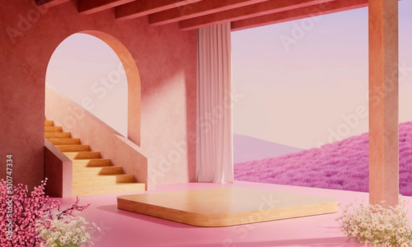 Fototapeta 3d rendering of room and podium.